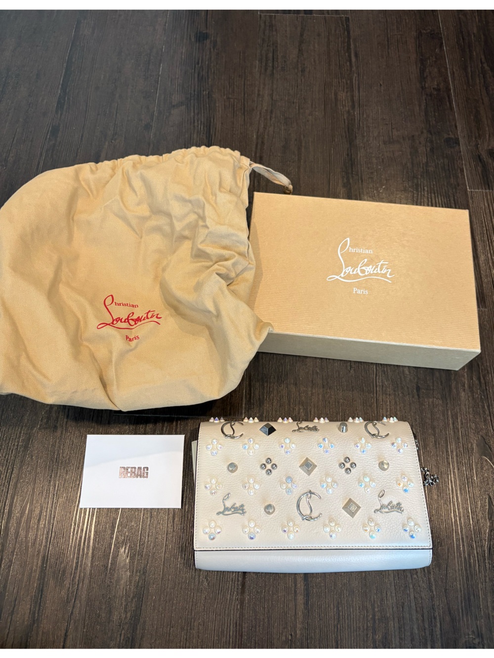 Christian Louboutin Cream Embellished Clutch